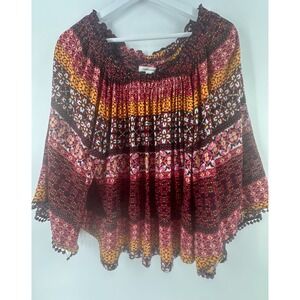 John Paul Richard Nautical Striped Top White Pink‎ Boho White Peasant T1004